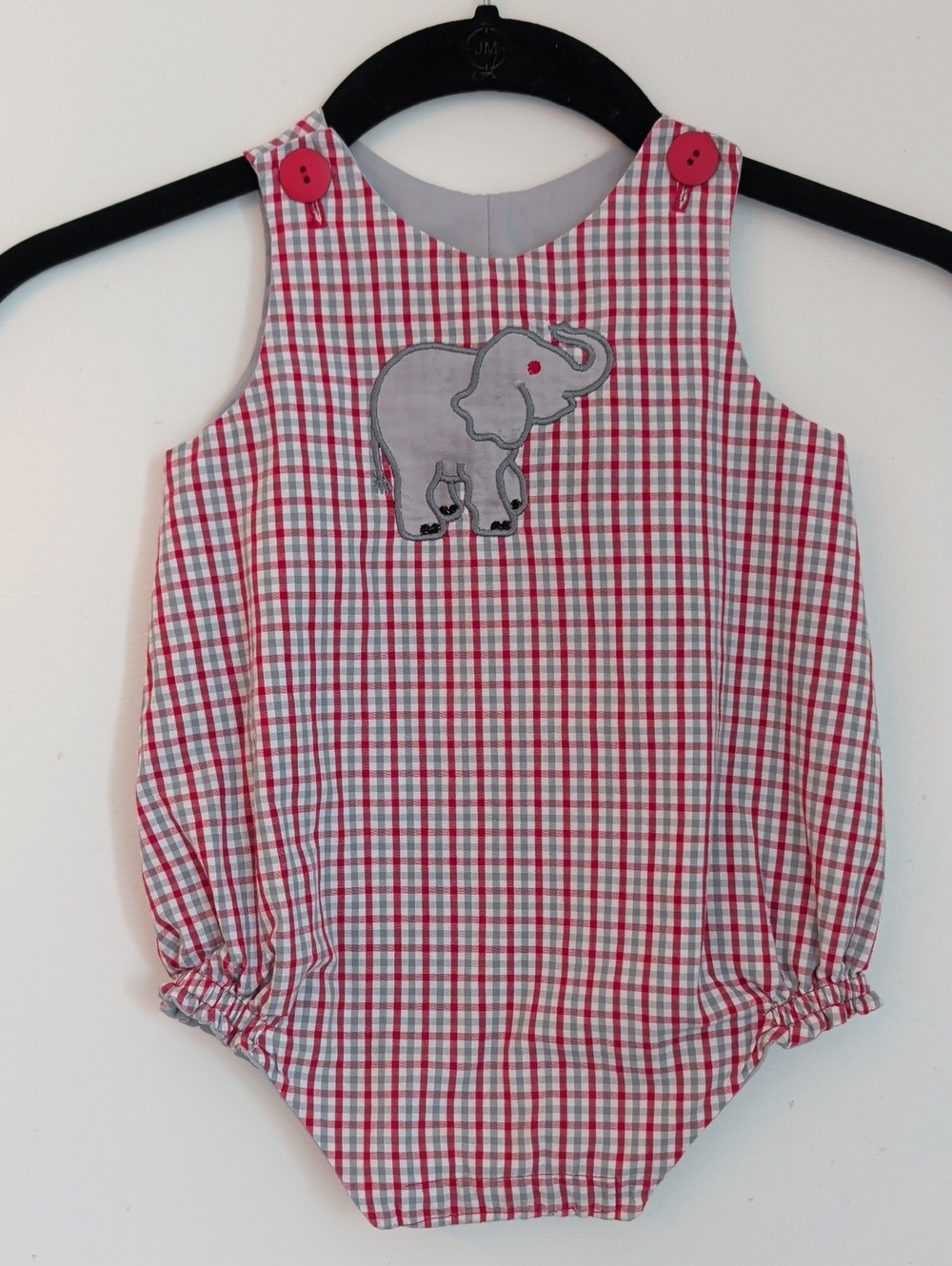 Handmade Elephant Red Plaid Overalls Jumper